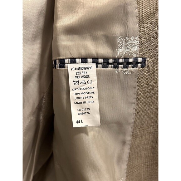 Austin Reed Blazer Men 44L Tan Brown Check Silk Wool Blend Sport Coat 2 Button - Picture 3 of 5
